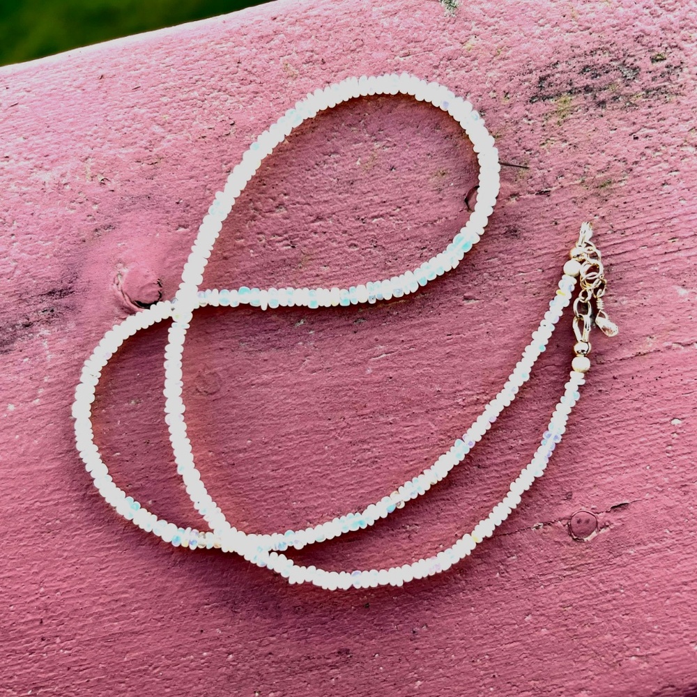 Sold❌Rainbow Natural Untreated Welo Opal Necklace Handmade Solid 14K Yellow Gold - Picture 9 of 11